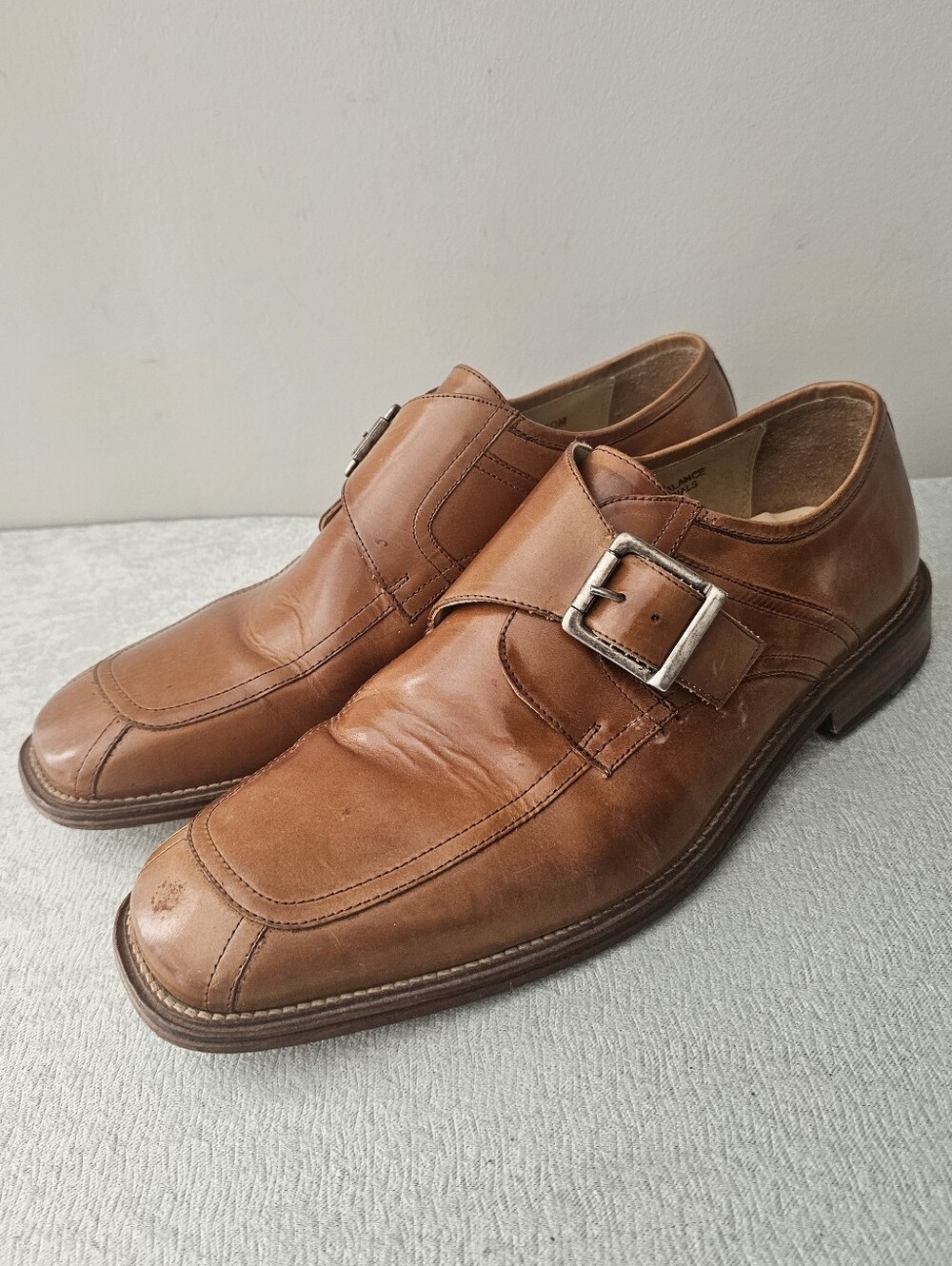 STACY ADAMS Mens Tan  Monk Strap Leather Dress Shoes